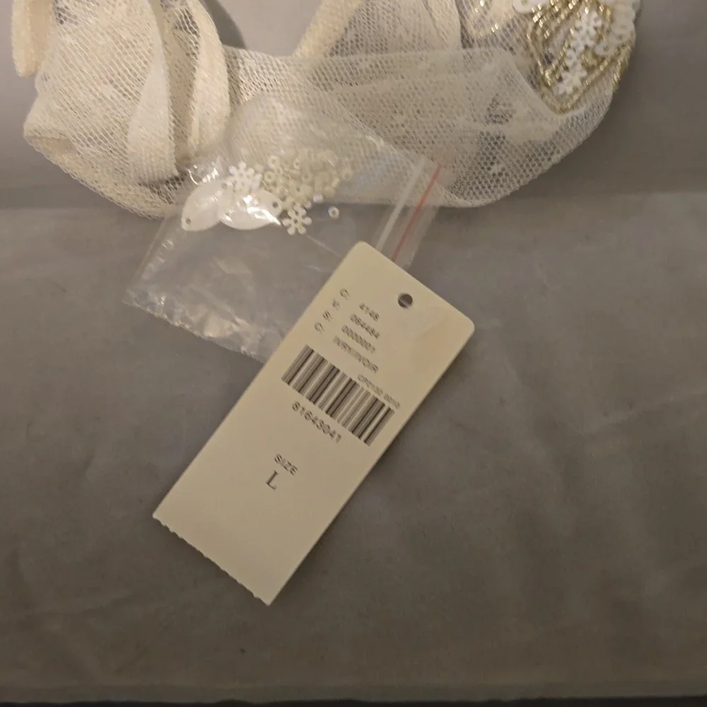 Anthropologie See Thru Cream Top Long Sleeve Beaded Detaol - Picture 3 of 4